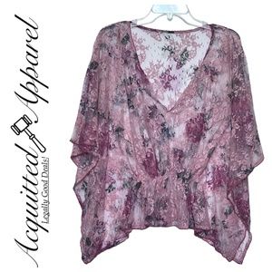 Free People Sheer Floral Lace Low Cut Top